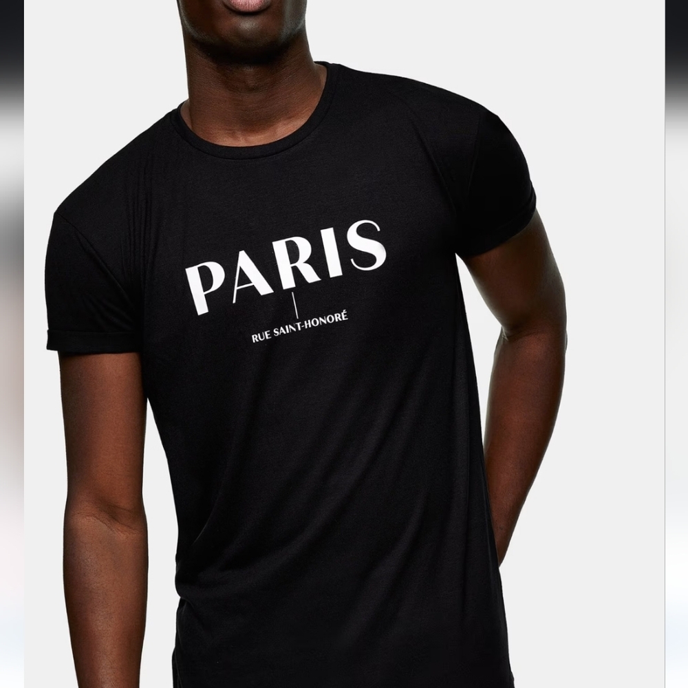ASOS Topman longline t-shirt with Paris print in black - Picture 2 of 4